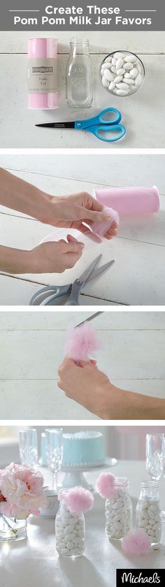 the process for making marshmallows is shown in three different stages, including using scissors