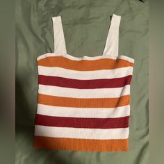 Never Used Great Quality White Cotton Tank Top For Fall, Striped Tank Top, Striped Tank, Say What, Orange White, Color Orange, Tank Top, Womens Tops, Tank Tops