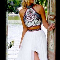 2 Piece Sherri Hill Worn Once Style 50075 White With Embroidery Two Piece Prom Dresses, Long Flowing Skirts, Two Piece Prom, Event Organizer, Sherri Hill Prom, Prom Dresses 2016, Sherri Hill Prom Dresses, Gown Style, Looks Party