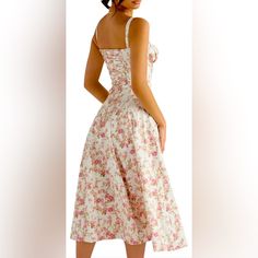 Add A Pop Of Pink To Your Wardrobe With This Beautiful Floral-Patterned Dress From Misintin. The Dress Features A Deep V-Neckline, Strappy Sleeves, And A Long Midi-Maxi Length. Perfect For Any Occasion, From Weddings To Casual Outings, This Dress Is Sure To Make A Statement. The Dress Is Made From Soft Polyester, With Beautiful Rose Accents And A Side Zip Closure For Added Comfort. This Sundress Is A Perfect Fit For Women Who Love Comfort And Style. It Is Available In Size L And Is Suitable For White Floral Rose Print Dress For Spring, Fitted Cotton Dress With Rose Print, White Floral Dress With Rose Print For Garden Party, Summer White Floral Dress With Rose Print, White Summer Floral Dress With Rose Print, White Floral Dress With Rose Print For Summer, Cotton Rose Print Dress For Garden Party, White Cotton Floral Midi Dress, Feminine White Midi Dress With Ditsy Floral Print