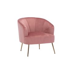 a pink chair with metal legs and a round backrest on an isolated white background