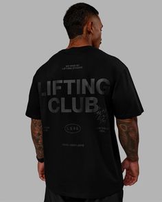 Unisex Lifting Club FLXCotton Tee Oversize - Black-Black | LSKD Fitness Tshirt Design Gym, Oversized Tshirt Ideas, Sport Tshirt Design, Gym Tshirt Design Ideas, Tishert Design, Oversized Tshirt Design, Gym Shirt Design, Black Tshirt Design