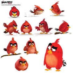 the angry birds character sheet is shown in various positions and sizes, including one red bird with