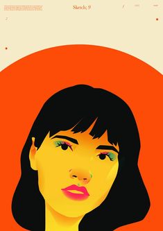 a woman's face with an orange background