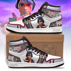 Sparkle Specialist Skin Fortnite J1 Shoes Custom For Fans MN06All of our JD Sneakers styles are custom-made-to-order and handcrafted to the highest quality standards. High-quality rubber sole for traction and exceptional durability. Lace-up closure for a snug fit. Material: Microfibre leather: chemical & abrasion resistance, anti-crease, aging resistance Eco-friendly and 100% Vegan. Please allow 10-15 business days to receive a tracking number while your order is hand-crafted, packaged and shipp Fortnite Shoes, J1 Shoes, Skin Fortnite, Shoes Custom, Sneaker Games, Trendy Sneakers, Game Character, Creative Ideas, Character Shoes