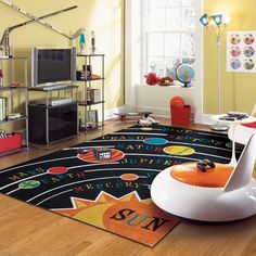 a child's playroom with toys and decor