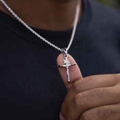 The Crucifix Pendant in White Gold is a clean cross piece with close attention to detail. Made with 14k white gold, this piece is sure to stand out in a crowd. Boss up and flex with the GLD gang. This product is guaranteed for life - GLD will repair the item should you experience any defects in craftsmanship or breakage. Specifications - 3/4" x 1 1/2" (Width x Height) - Weight: (Weight can vary +/- 2 grams) - White Gold Plated: 3.5 grams | Crucifix Pendant, 14k White - The GLD Shop Cross Earrings Studs, Cross Chain, Solid Gold Chains, White Gold Chains, Vermeil Jewelry, Custom Earrings, Pendant Bracelet, Drop Necklace, Gold Plated Chains