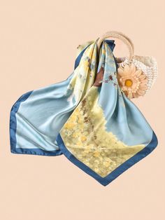 This Boho Chic Floral Print Satin Square Scarf Neckerchief for Women adds a touch of elegance to any outfit. Made with high quality satin, this scarf features a beautiful floral print that will elevate your style. Perfect for any occasion, this scarf is sure to make a statement. Color : Multicolor Material : Polyester Composition : 100% Polyester Element : Plants Product Technique : Printing Style Type Length Width Yellow 27.6 27.6 Navy Blue 27.6 27.6 Elegant Rectangular Silk Scarf For Spring, Spring Silk Satin Scarf Gift, Spring Gift Satin Silk Scarf, Square Silk Scarf For Spring, Summer Silk Shawl With Floral Print, Spring Square Silk Scarf, Multicolor Satin Scarves For Spring, Summer Satin Scarves As Gift, Satin Scarves As Summer Gift