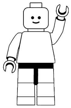 a black and white image of a lego man with his hand up in the air