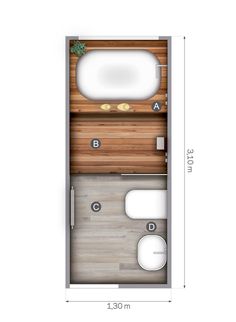 the floor plan for a small bathroom with toilet, sink and bathtub in it