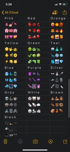 an image of the game's colors and text options for each item in the game