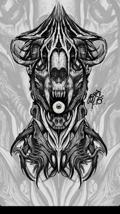 a drawing of a demon with horns on it's head