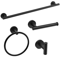 black bathroom accessories set with towel ring and toilet paper holder