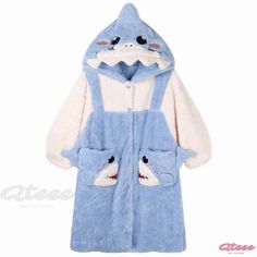 Qteee - Cute Shark Couple Plush Hooded Pajama Set for Comfy Lounging Fun Winter Sleepwear For Sleepovers, Casual Cartoon Print Sleepwear For Winter, Cute Blue Home Sleepwear, Casual Winter Sleepwear With Cartoon Print, Cute Blue Winter Sleepwear, Kawaii Winter Hoodie For Loungewear, Blue Hooded Sleepwear For Pajama Party, Blue Hooded Sleepwear For Sleepover, Fun Blue Long Sleeve Sleepwear