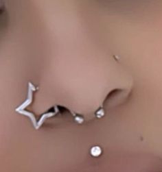 Punk Piercings Aesthetic, Hello Kitty Septum Piercing, Goth Nose Piercing, Cool Piercings Nose, Nose Piercing Aesthetic, Goth Piercings, Septum Piercing Jewelry, Piercing Inspo, Cool Ear Piercings