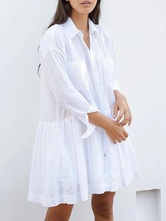 White beach short dress/shirt. Swimsuit or bikini sunscreen cover up. Casual style. Long sleeves. Buttons front closure. V-neck. Front pockets. Short dress. 100% rayon. One size. Bust: 51.18" Waist: 51.18" Length: 31.89" Color may be lighter or darker depending of the device it is displayed. V-neck Shirt Dress For Beach Season, Chic Summer Cover-up With Relaxed Fit, Long Sleeve Mini Dress For Beach Season, Long Sleeve Mini Dress For Beach Day Out, Long Sleeve Mini Dress For Beach Season Day Out, V-neck Shirt Dress For Summer Day Out, Chic Short Sleeve Shirt Dress For Beach, Long Sleeve Summer Dresses With Pockets, Summer V-neck Relaxed Fit Tunic