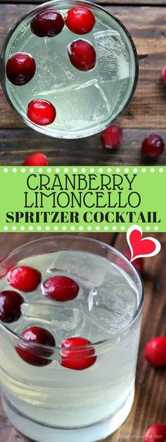 cranberry lemonade spritzer cocktail in a glass with ice and cherries