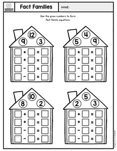 the printable fact families worksheet for kids to help with their math skills