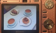 a digital camera with food on it's screen