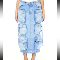 Women’s Denim Cargo Skirt Denim Cargo Skirt, Denim Cargo, Cargo Skirt, Women Skirts Midi, Denim Women, Midi Skirt, Womens Skirt, Color Blue, Dress Es