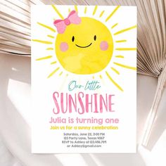 Our Little Sunshine Birthday Invitation Sunshine Baby Shower Invitations, Sunshine First Birthday, Sunshine Birthday Parties, Sunshine Baby Showers, A Ray Of Sunshine, Sunshine Birthday, Pink Baby Shower Invitations, Ray Of Sunshine, Summer Birthday