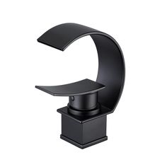 a black sink faucet with a curved design on the front and bottom part