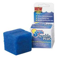 a blue sponge next to a box of water