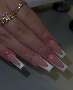 Long Ballerina Nails Designs, Basic Baddie Nails French Tip, White French Long Nails, V French Tip Nails Coffin, V Shape French Tip, Long Almond French Tip Nails, Wedding Nails Long, Natural Nail Art Designs, Instagram Baddie Acrylic Nails