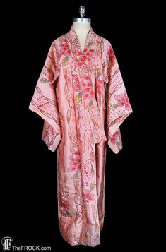 Antique ikat silk kimono robe or coat or dressing gown 1920s | Etsy Pink Silk Long Sleeve Kimono, Long Pink Silk Robe, Pink Long Robe For Spring, Long Pink Robe For Spring, Long-sleeved Pink Vintage Robe, Pink Robe With Kimono Sleeves For Wedding, Vintage Pink Robe For Spring, Elegant Long Pink Robe, Red Vintage Kimono For Spring