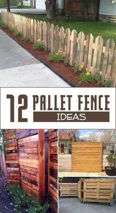 several different pictures of wooden fences with the words 12 pallet fence ideas