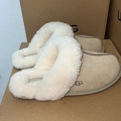 Ugg Scuffette Size-7 Cream New No Box Uggs Slippers, Cute Running Shoes, Ugg Scuffette, Ugg Classic Ultra Mini, Pretty Shoes Sneakers, Shoes Ugg, Winter Ankle Boots