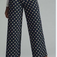 Nwt. Dra Brand For Anthro. Navy With Green And Cream Accents. Pull On Style. Medium. Can Be Worn Casual Or Dressed Up. Fit And Flare Style. Very Comfy. Poly/Spandex/Elastene. M Pants, Pants Color, Fit And Flare, Pant Jumpsuit, Anthropologie, Dress Up, Spandex, Navy, Cream