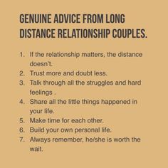 a poster with the words genuine advice from long distance relationship couples