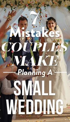 a couple getting married with confetti in front of them and the words 7 steps couples make planning a small wedding