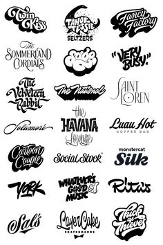 some type of lettering that is black and white with different font styles on it, including the