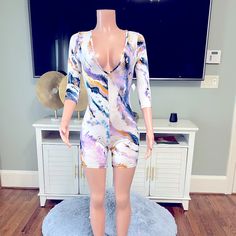 “More Than Enough” Colorful & Sexy Playsuit. Size M. Great Stretch! New W/Tags. 96% Polyester 4% Spandex White Bodycon Bodysuit For Spring, Spring Bodycon Bodysuit For Loungewear, Multicolor Stretch V-neck Bodysuit, Spring Bodysuit For Loungewear, Summer V-neck Bodycon Bodysuit, V-neck Bodycon Bodysuit For Summer, Fitted Multicolor Bodysuit For Night Out, Fitted Multicolor Jumpsuit For Loungewear, Fitted Multicolor Jumpsuits And Rompers For Loungewear