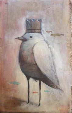 a painting of a bird with a crown on it's head