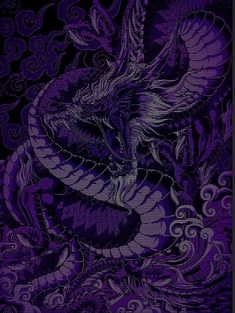 a purple and black dragon on a dark background