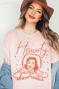 HOWDY COWGIRL GRAPHIC TEE / T-SHIRTPREMIUM COTTONUNISEX SIZINGCLASSIC FITBEST OF THE BEST Cowgirl Graphic, Spell Designs, Plus Size Tees, Vintage Cowgirl, Fun Loving, Chic Boutique, Crop Tee, Jacket Tops, Denim Dress