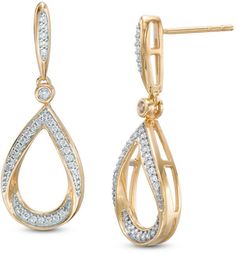 Zales 1/5 CT. T.W. Diamond Open Teardrop Dangle Earrings in 10K Gold Drop Diamond Earrings With Accents, Fine Jewelry Teardrop Earrings With Diamond Accents, Teardrop Dangle Earrings, Yellow Gold Jewelry, Jewelry Design Earrings, Diamond Drops, Diamond Drop Earrings, Polish Jewelry, 10k Gold