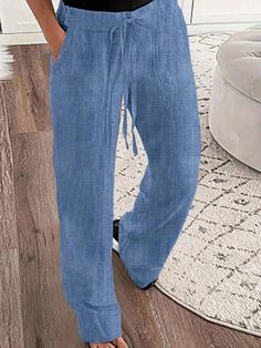 Blue Casual Collar  Polyester All Over Print Straight Leg Embellished Slight Stretch  Women Clothing Comfy Clothes, Women Pants, Trousers Women, All Over Print, Women Clothing, Daily Wear, Womens Bottoms, Straight Leg