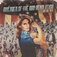 a poster with the image of a woman in front of an american flag and soldiers