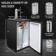 an open refrigerator with measurements for the contents and how to put them in it's door