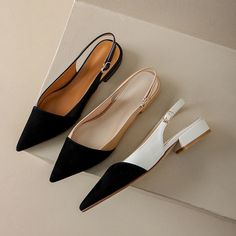 Flat Pointy Shoes Outfits, Black Tie Shoes For Women, Flat Elegant Shoes, Slingback Shoes Outfit, Pointy Flats Outfit, Elegant Flat Shoes, Flat Women Shoes, Flat Shoes Outfit