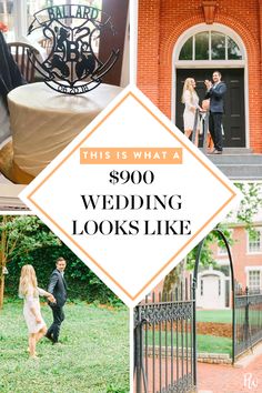 wedding photos with the words, $ 900 wedding looks like it's going on sale