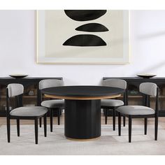 a dining room table with six chairs around it