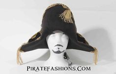 Here be a grand looking n' affordable bicorne. This be the official licensed hat from Disney. Captain Barbossa bicorne hat as seen in Pirates of the Caribbean 4 & 5.• Made of Ultrasuede • Adjustable sweat band• Fits a 22.5 to 24.5 inch head• Gold trim n' cockade Bicorne Hat, Captain Barbossa, Sweat Band, Band Fits, Pirates Of The Caribbean, The Caribbean, Gold Trim, Trim, Band