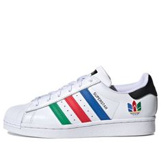 Adidas Superstar J 'Colorful Stripes - Cloud White' FW5236 (SNKR/Retro/Skate/Casual/Low Top/Women's) Multicolor Low-top Sneakers For Sports Events, Casual Multicolor Sneakers For Training, Casual Training Sneakers With Three Stripes, Adidas Multicolor Sneakers For Jogging, Rainbow Colored Sporty Sneakers For Spring, Superstar Pride, Casual Sneakers For Sports Events With Three Stripes, Casual Sneakers With Three Stripes For Sports Events, Casual Multicolor Adidas Sneakers