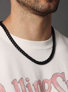 Men's Chain Necklaces 9mm Black Miami Cuban chain in black coated 316L Chain: Miami Cuban Chain Width: 9mm Material: Black coated 316L Stainless Steel Clasp: Lobster Miami Cuban, Mens Chain Necklace, Chain Necklaces, Cuban Chain, Chains For Men, Stainless Steel Jewelry, Black Coat, Chains Necklace, Gifts For Him