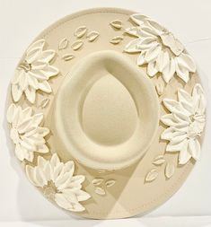 Luxury Women's Hats With Handmade Flowers, Luxury Hats With Handmade Flowers For Women, Luxury Custom White Hats, Boho Hand Painted Hats, Dried Flowers Hat Band, Cream Felt Hat With Flat Brim For Spring, Cream Brimmed Felt Hat For Country Events, Cream Fedora Felt Hat For Country Events, Cream Wide Brim Fedora For Country Events